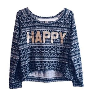 ”HAPPY” Graphic Nordic Sweater Grey/Gold - Medium